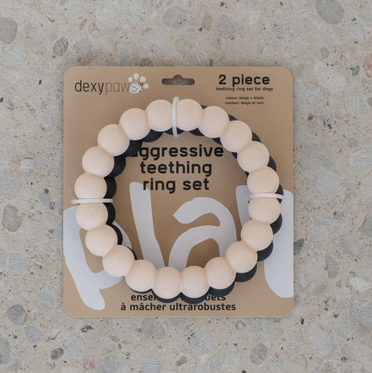 2 X Ring Aggressive Chew Toy Set - Nude & Black