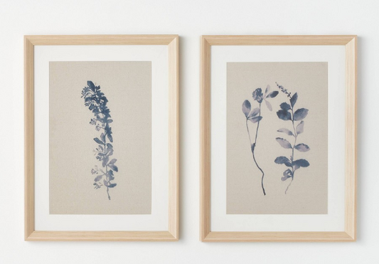 (Set of 2) 18" X 24" Naive Floral Sketch Framed Wall Arts Blue - Threshold™ Designed with Studio McGee